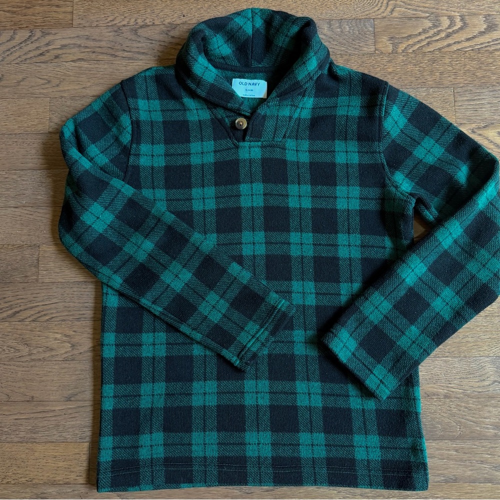 Old Navy Green and Black Checkered Sweater